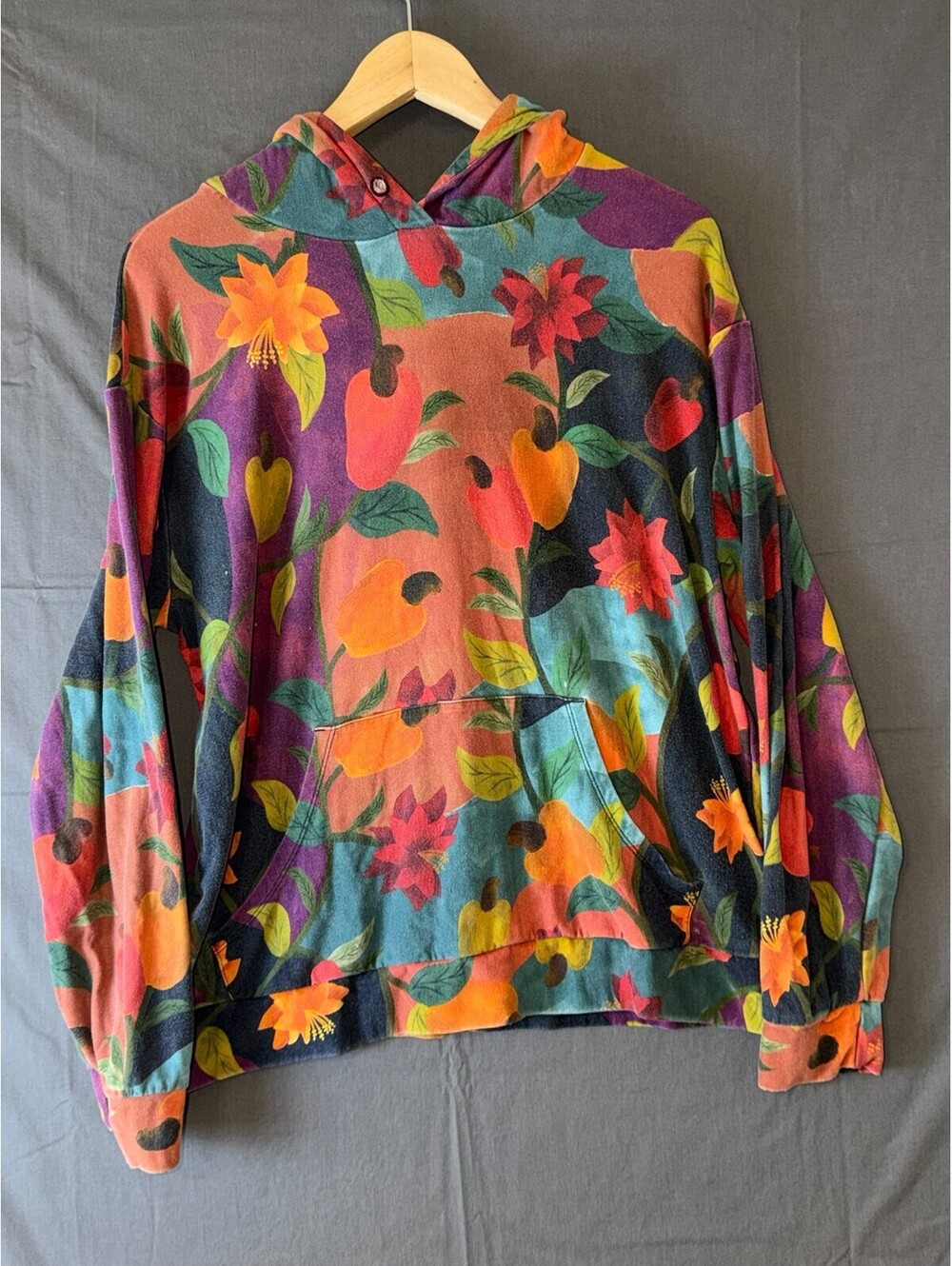 FARM Rio for Anthropologie Floral Hoodie M Vibrant Tropical Print Pullover